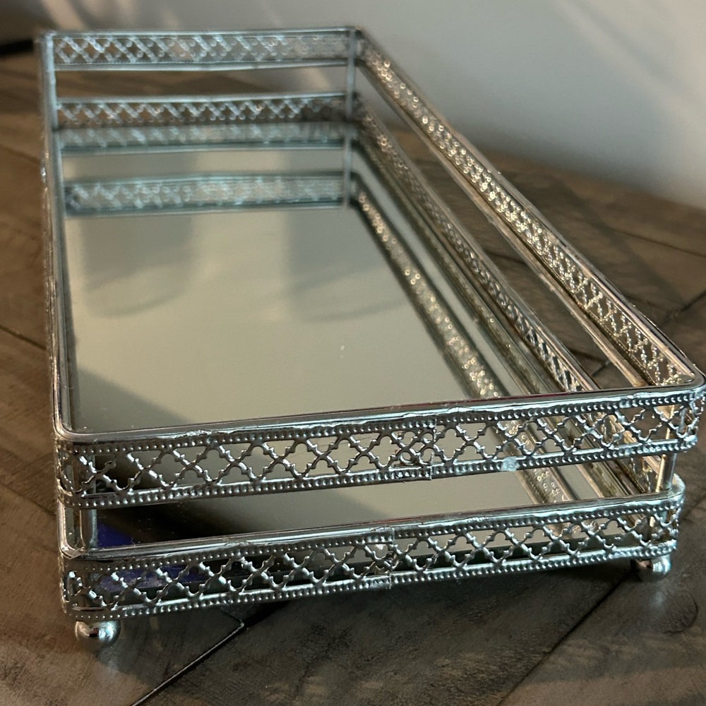 Mirrored Vanity Tray Lattice Fencing Bath Bedroom Decor Candle/Perfume Holder